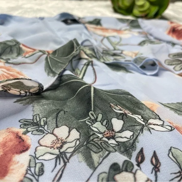 Bardot x Revolve Cutout Floral Frill Long Bell Sleeve Mini Dress in Blue Pink 6 - Picture 5 of 15